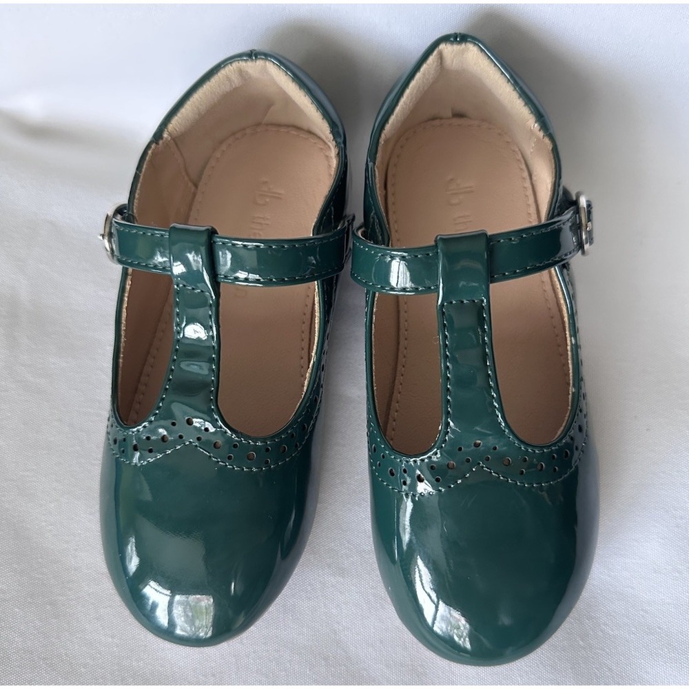 thee bron Dark Green Faux Patent Leather Mary Jane Style Shoes Girls 9 EUC